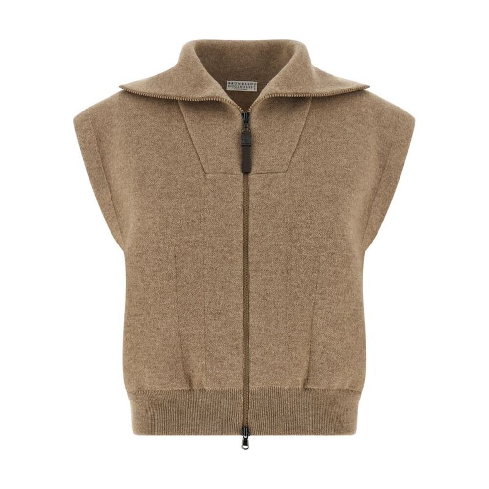 Brunello Cucinelli Beige Cashmere Sleeveless Women's Jacket